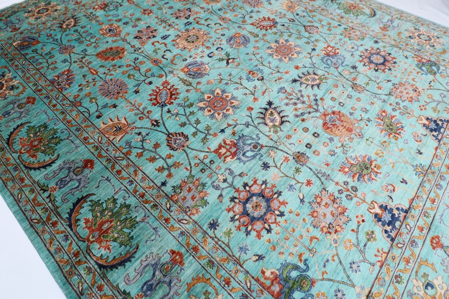 360 x 448 cm | Aryana Turquoise Afghan Tribal Hand Knotted Carpet