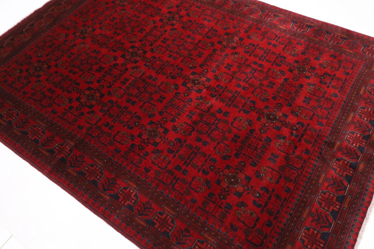 171 x 238 cm | Bokhara Afghan Tribal Hand Knotted Veg Dye Wool Carpet