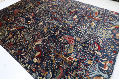 275 x 355 cm | Birds Navy Afghan Tribal Hand Knotted Carpet