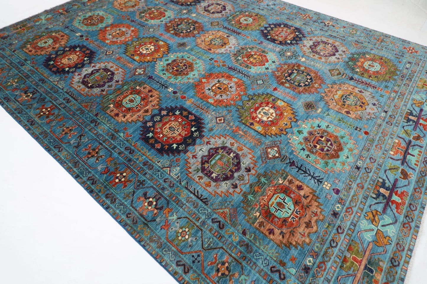 277 x 368 cm | Waziri Blue Afghan Tribal Hand Knotted Carpet