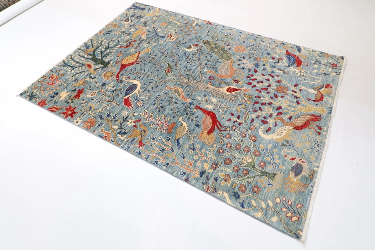 152 x 208 cm | Birds Afghan Tribal Hand Knotted Veg Dye Wool carpet