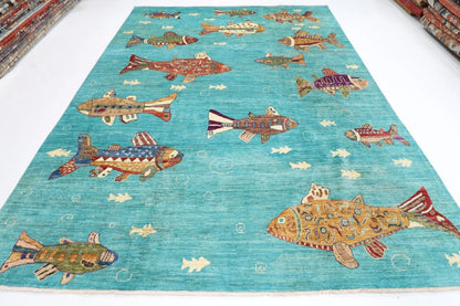 248 x 330 cm | Fish Party Afghan Tribal Hand Knotted Carpet