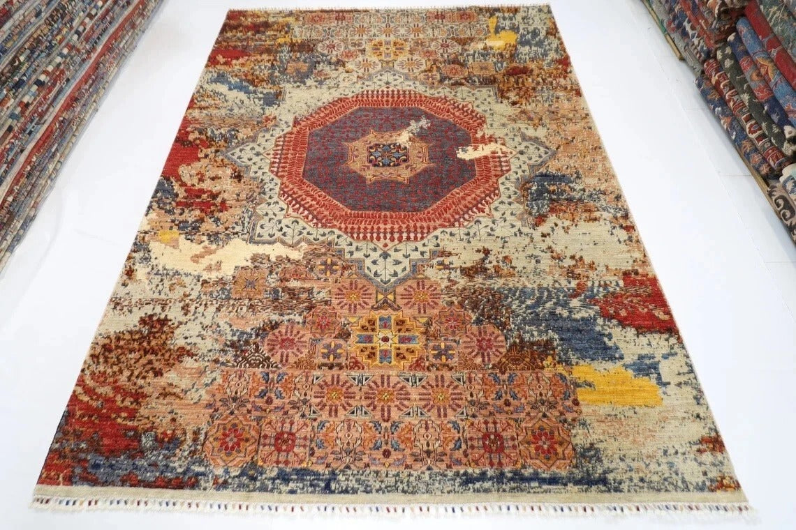 271 x 362 cm | Abstract Mamluk Afghan Hand Knotted Carpet