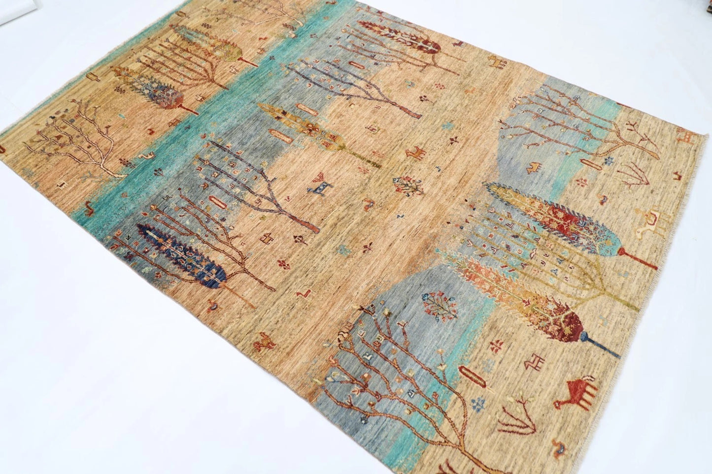 166 x 247 cm | Landscape Afghan Tribal Hand Knotted Veg Dye Wool Carpet