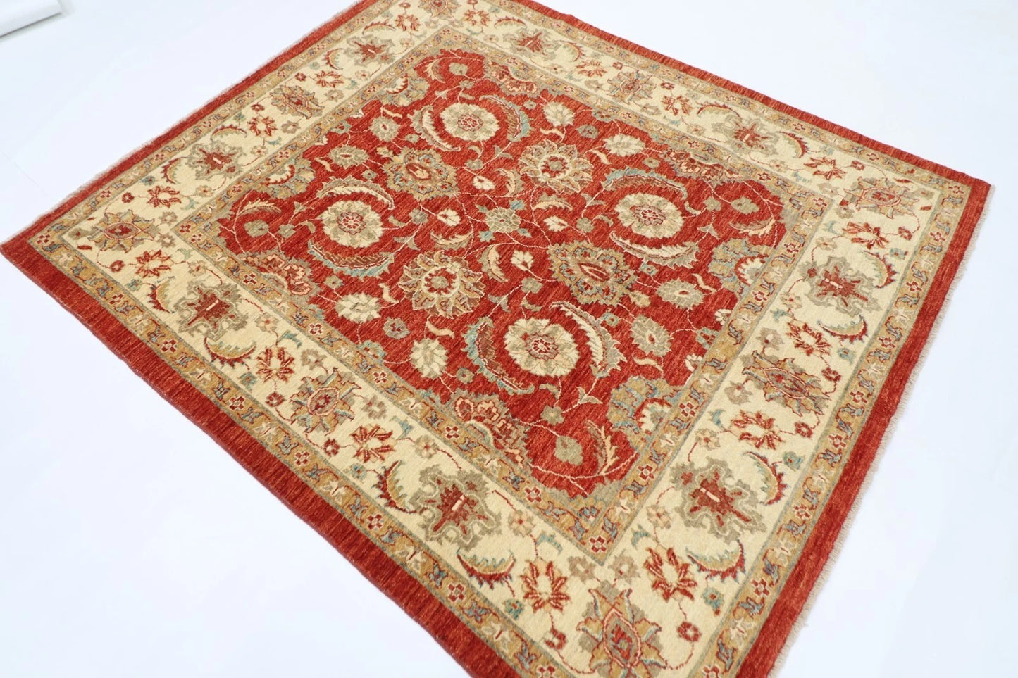 172 x 201 cm | Oriental Afghan Tribal Hand Knotted Veg Dye Wool Carpet