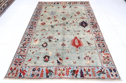 183 x 263 cm | Gabbeh Animal Blue Afghan Tribal Hand Knotted Veg Dye Wool Carpet