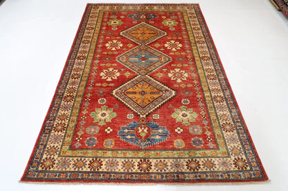 170 x 242 cm | Kazak Afghan Tribal Hand Knotted Veg Dye Wool Carpet
