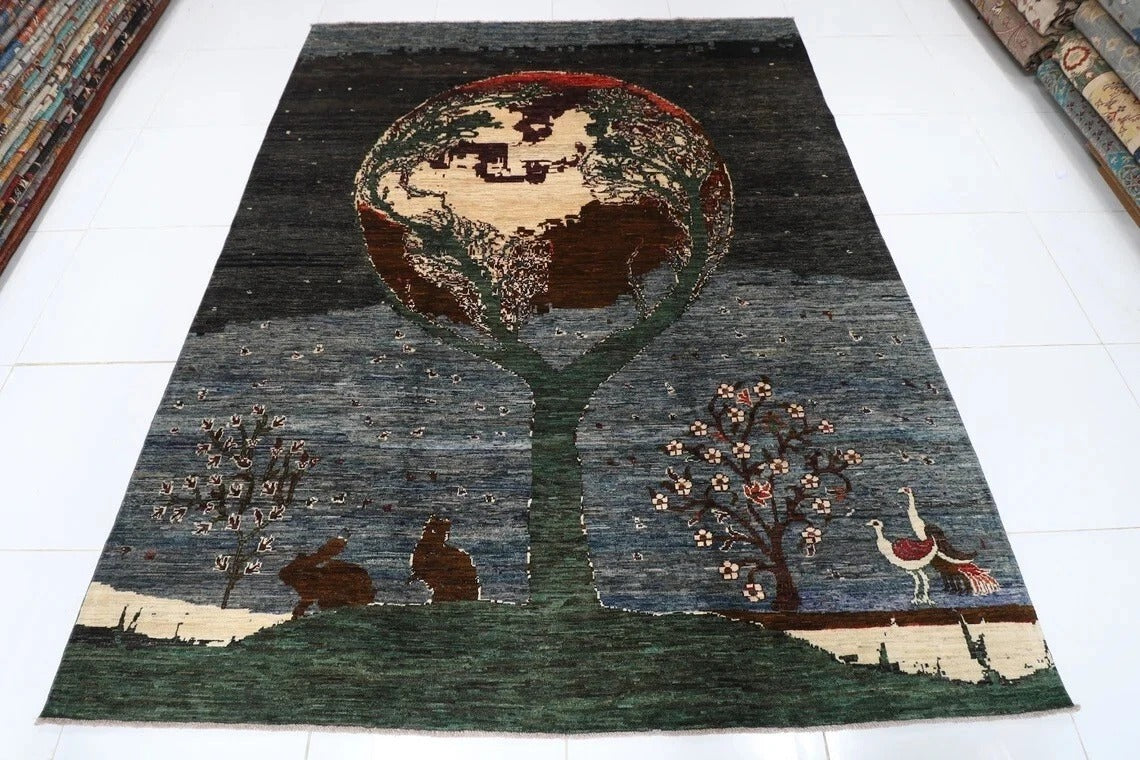 247 x 303 cm | Landscape Gabbeh Afghan Tribal Hand Knotted Carpet