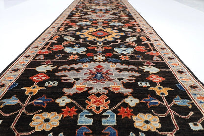86 x 359 cm | Black Afghan Tribal Hand Knotted Wool Runner
