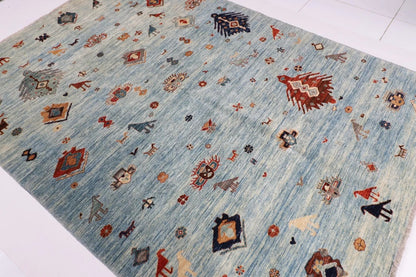 190 x 268 cm | Gabbeh Animal Blue Afghan Tribal Hand Knotted Veg Dye Wool Carpet
