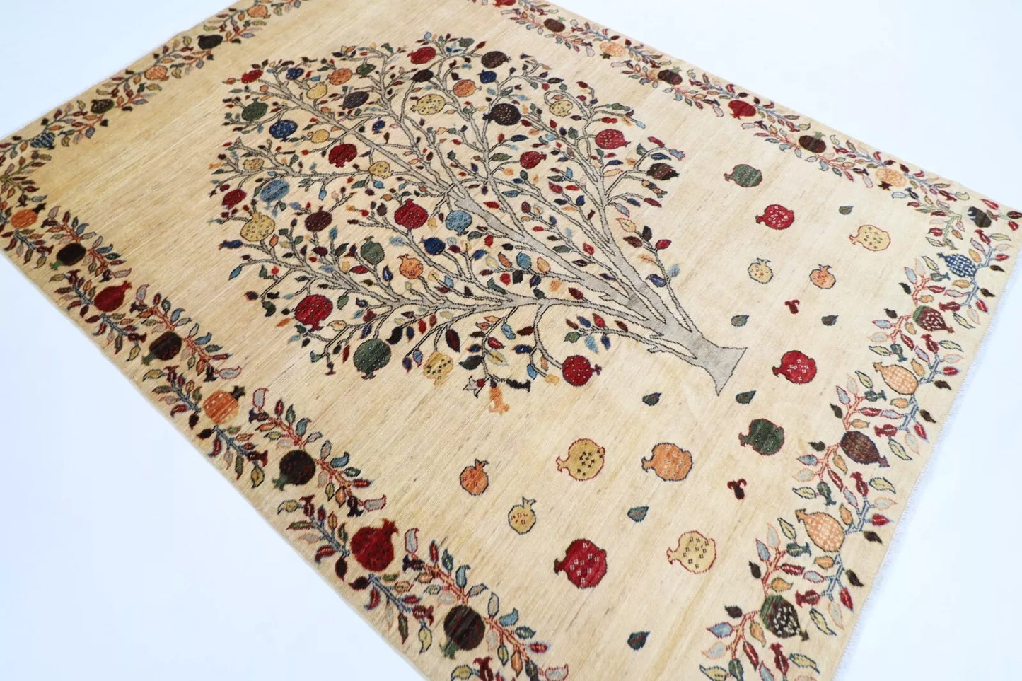 180 x 250 cm | Beige Afghan Tribal Hand Knotted Veg Dye Wool Carpet