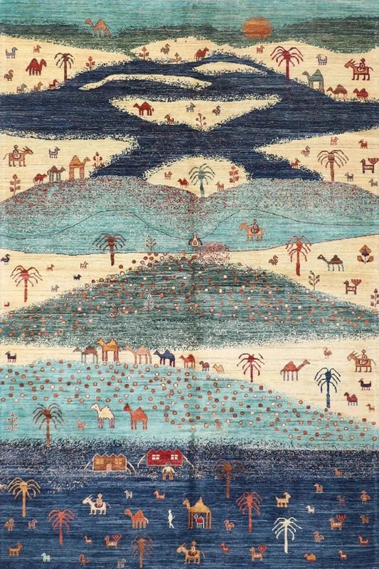 184 x 260 cm | Landscape Gabbeh Afghan Tribal Hand Knotted Veg Dye Wool Carpet