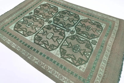 182 x 264 cm | Barjesta Flat Weaved Afghan Tribal Hand Knotted Over dye Wool Carpet Kilim