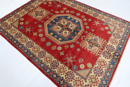 180 x 239 cm | Kazak Afghan Tribal Hand Knotted Veg Dye Wool Carpet