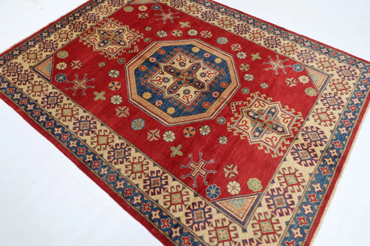 180 x 239 cm | Kazak Afghan Tribal Hand Knotted Veg Dye Wool Carpet