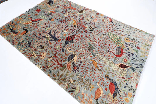 176 x 268 cm |  Birds Gray Afghan Tribal Hand Knotted Veg Dye Wool carpet
