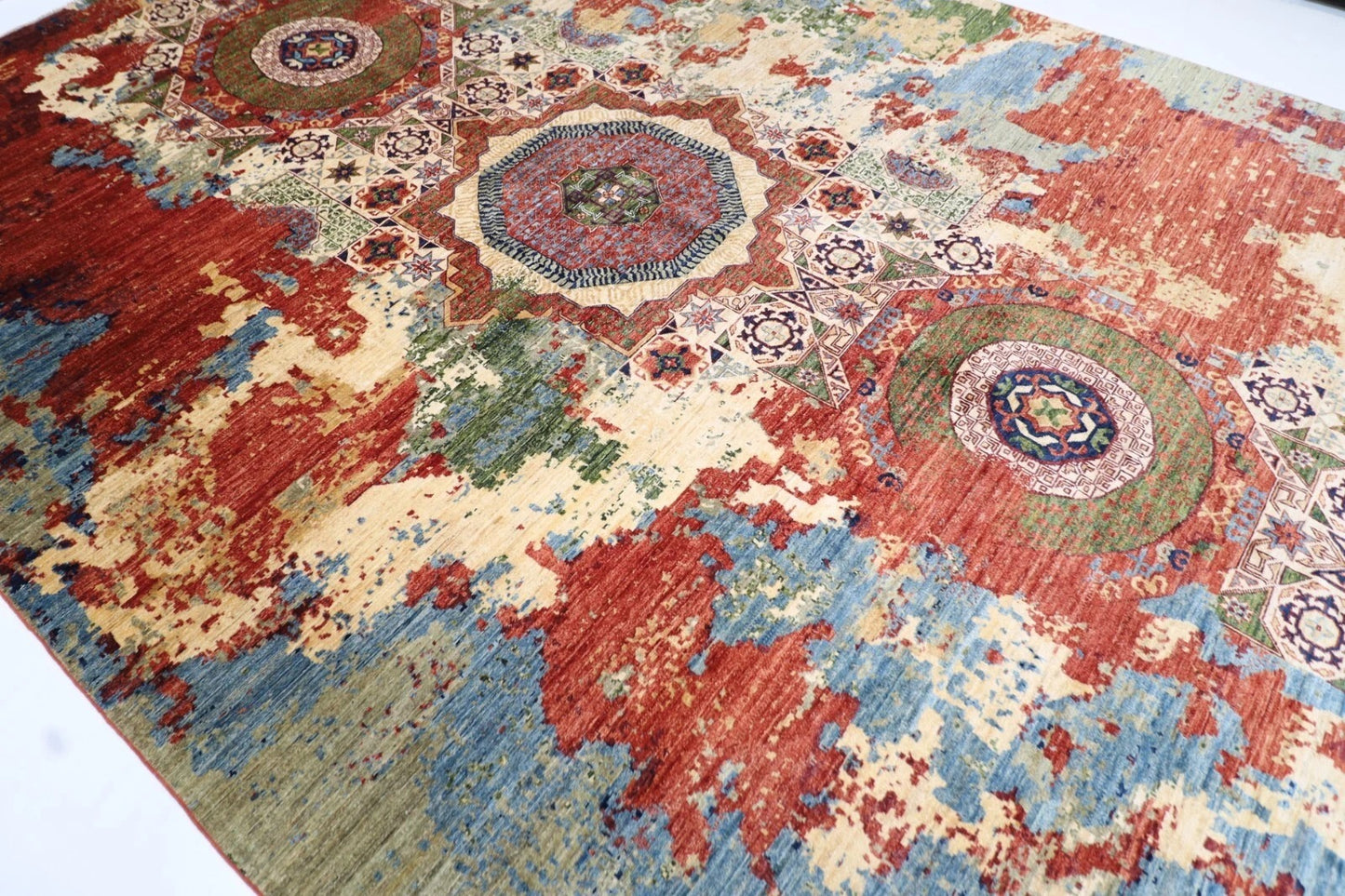 307 x 435 cm | Abstract Mamluk Afghan Hand Knotted Carpet