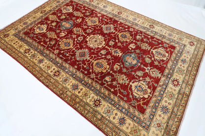 178 x 260 cm | Kazak Red Afghan Tribal Hand Knotted Veg Dye Wool Carpet