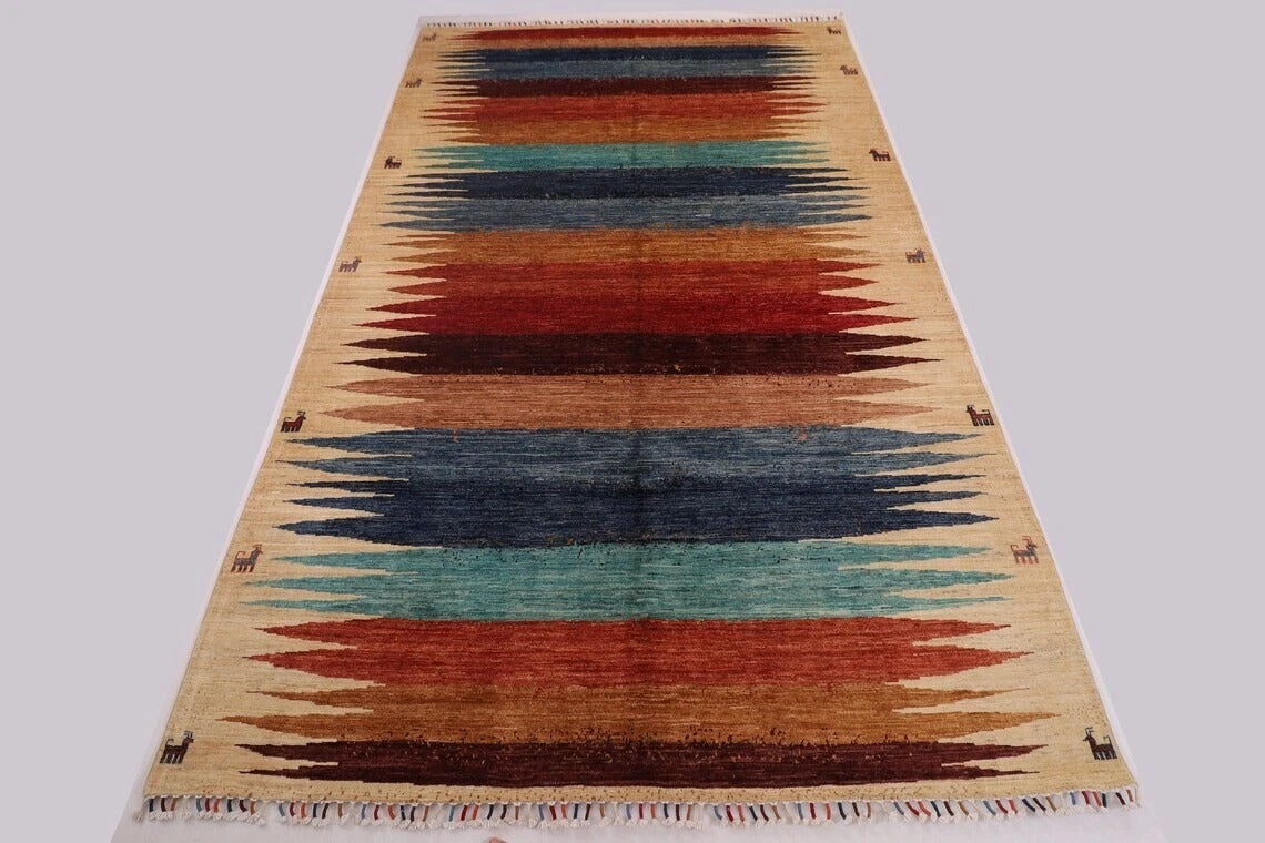 200 x 308 cm | Striped Gabbeh Afghan Tribal Hand Knotted Carpet