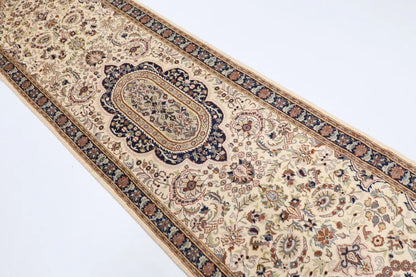 79 x 295 cm | Beige Afghan Tribal Hand Knotted Wool Runner