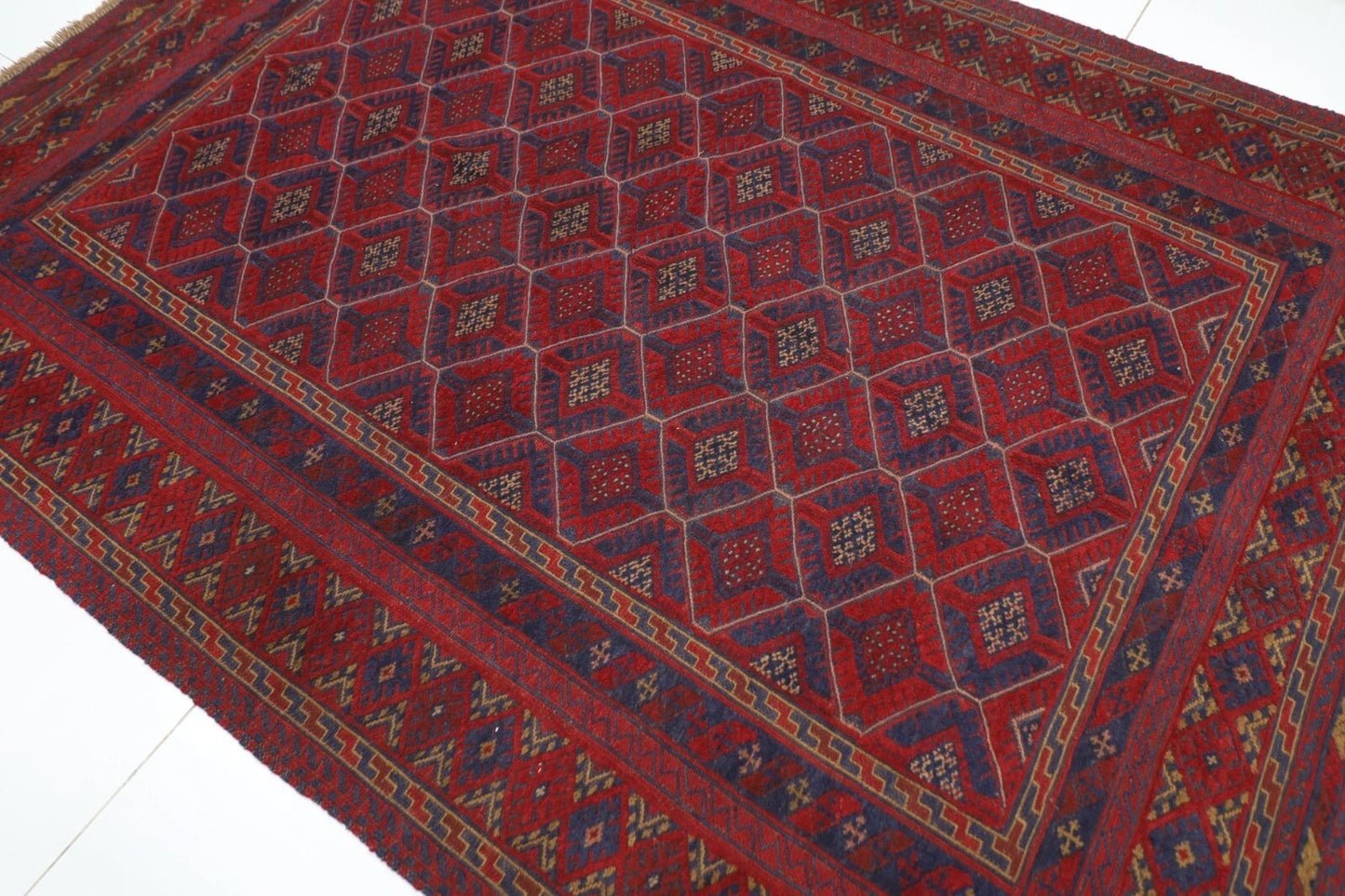 206 x 276 cm | Vintage Flat Weaved Carpet Kilim Afghan Tribal Hand Knotted Carpet