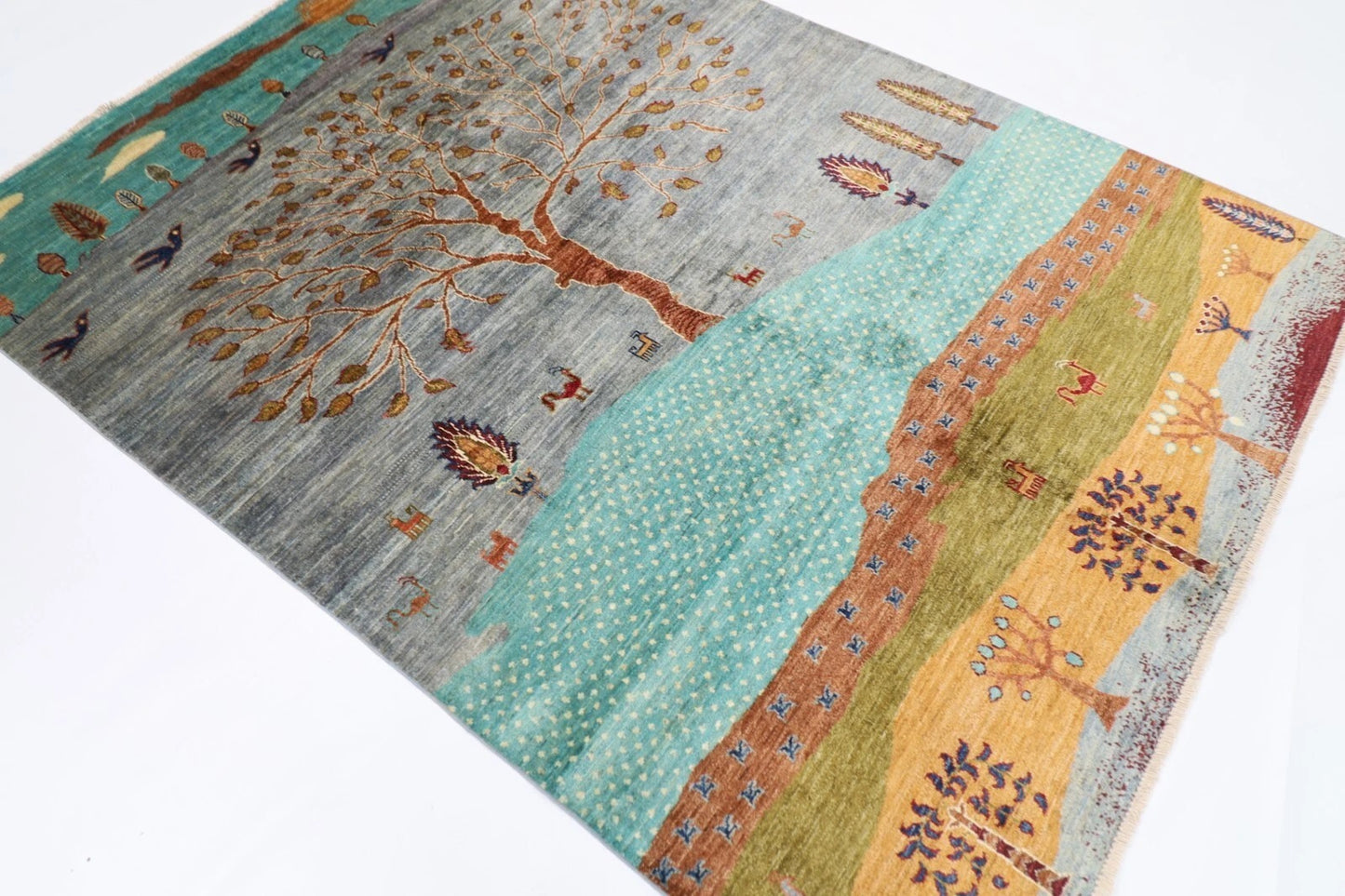 170 x 235 cm | Landscape Afghan Tribal Hand Knotted Veg Dye Wool Carpet