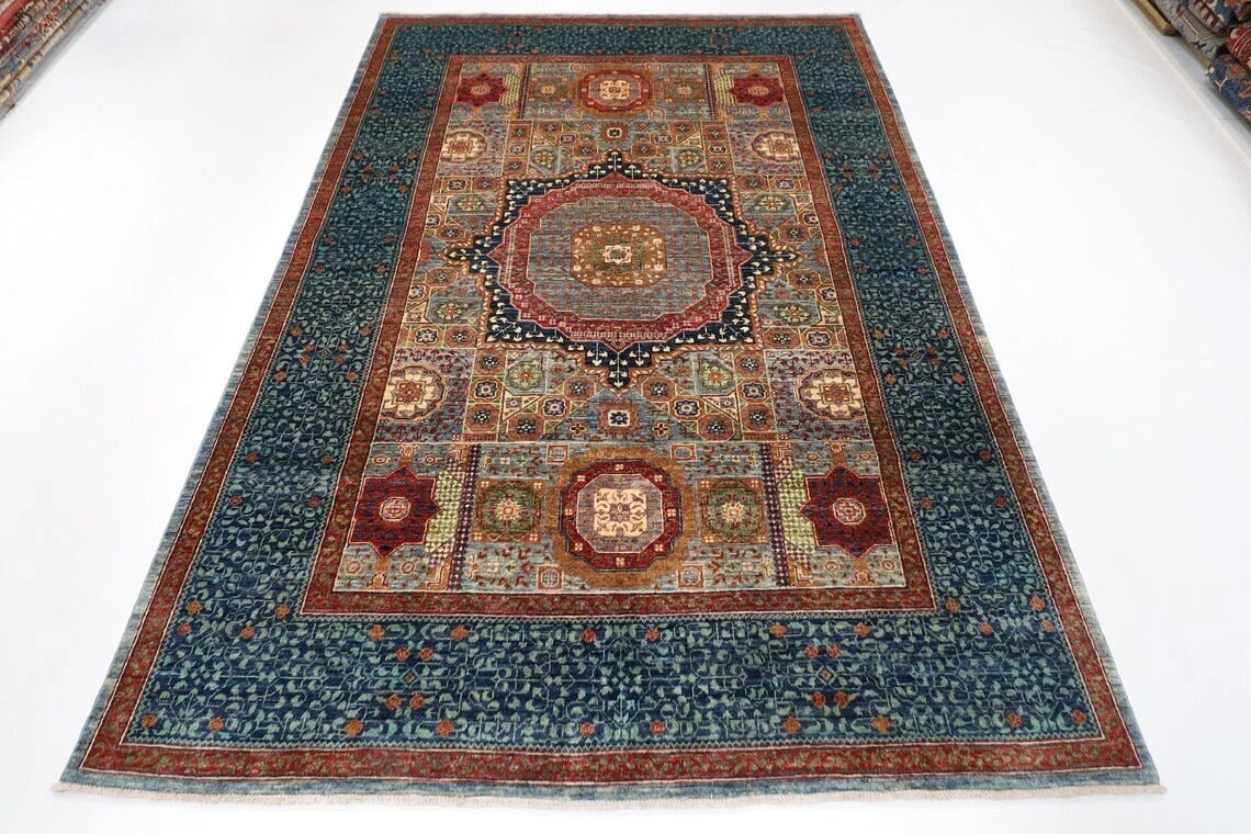 188 x 271 cm |  Mamluk Blue Afghan Tribal Hand Knotted Veg Dye Wool carpet