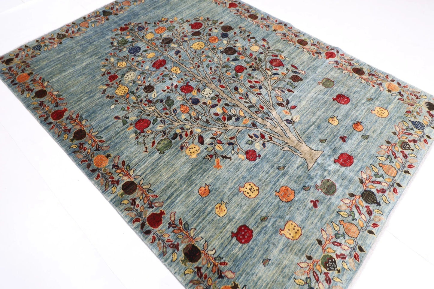 178 x 246 cm | Pomegranate Afghan Tribal Hand Knotted Veg Dye Wool Carpet