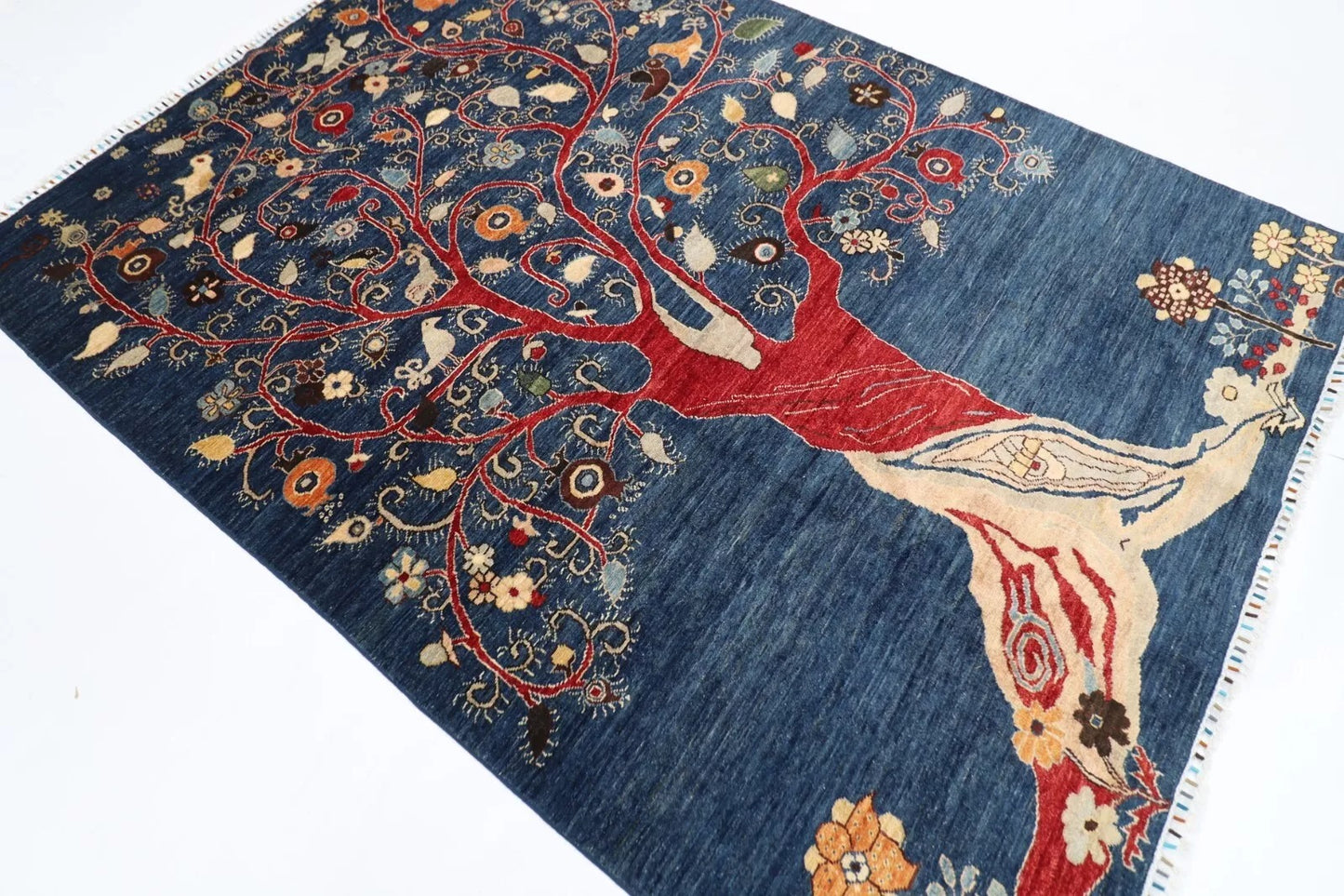 177 x 240 cm | Navy Afghan Tribal Hand Knotted Veg Dye Wool Carpet