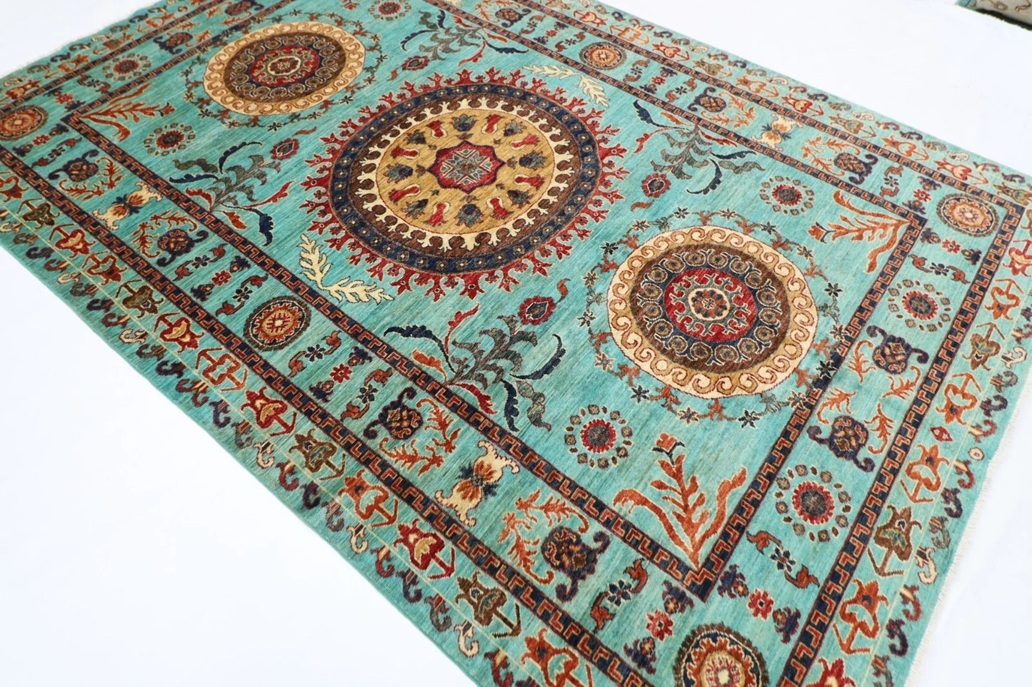 200 x 294 cm | Suzani Turquoise Afghan Tribal Hand Knotted Carpet