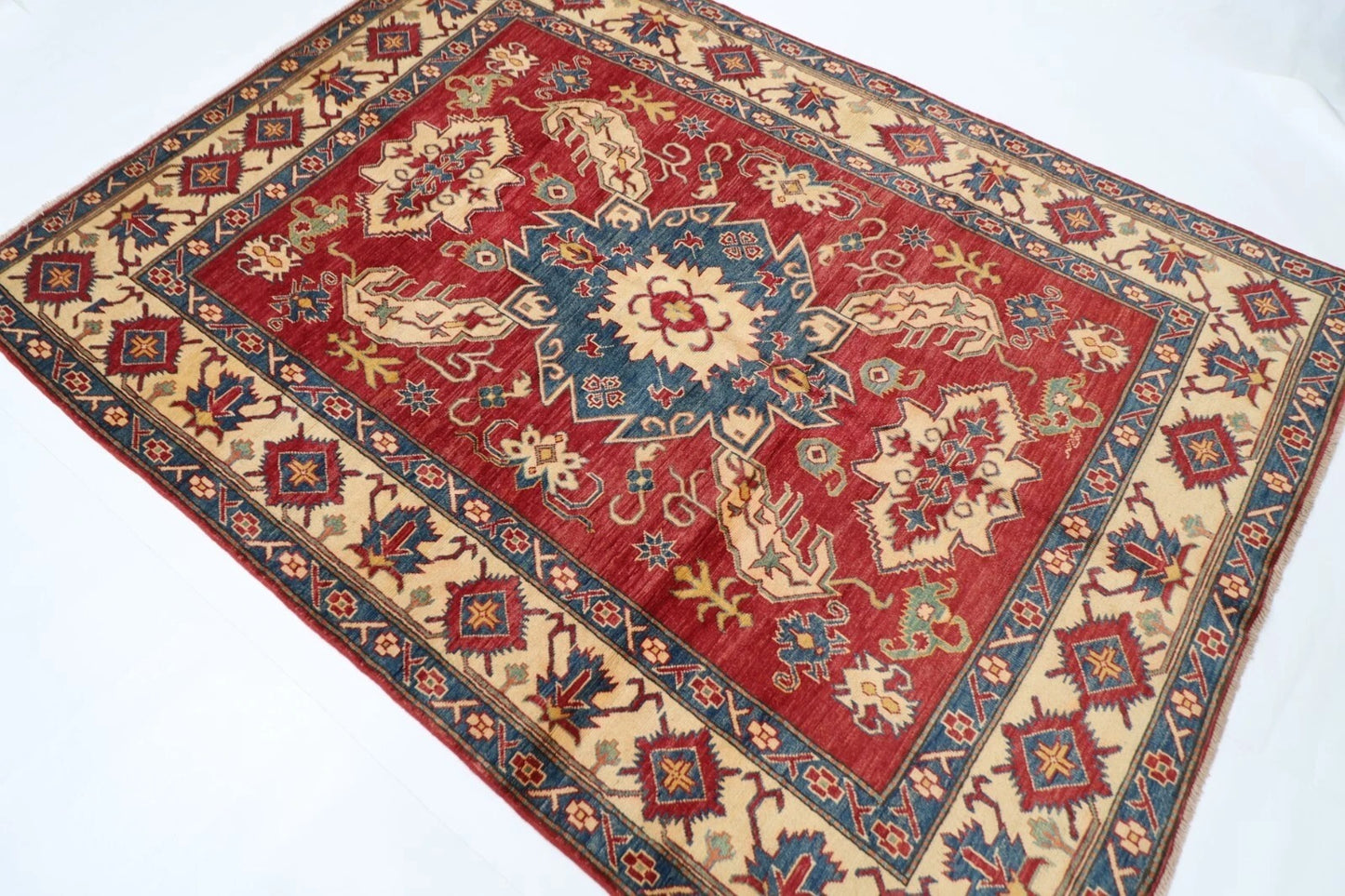 175 x 241 cm | Kazak Afghan Tribal Hand Knotted Veg Dye Wool Carpet