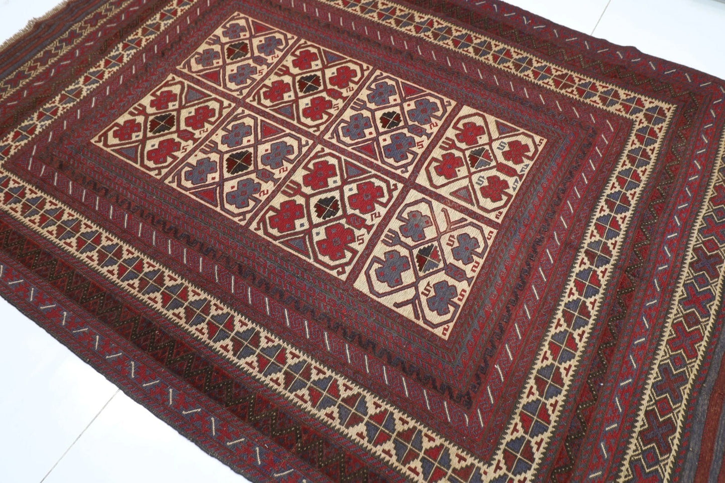 204 x 283 cm | Vintage Flat Weaved Kilim Afghan Tribal Hand Knotted Carpet