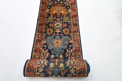 73 x 935 cm | Long Navy Blue Afghan Tribal Hand Knotted Wool Runner