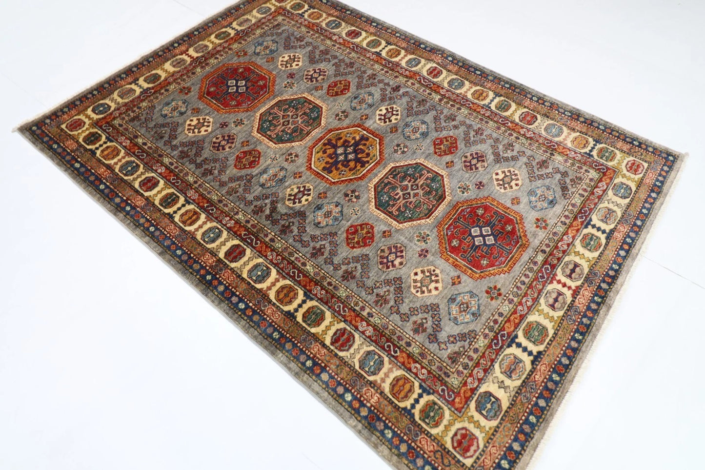 150 x 208 cm | Kazak Afghan Tribal Hand Knotted Veg Dye Wool carpet