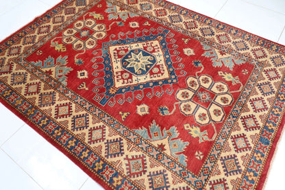 175 x 231 cm | Kazak Afghan Tribal Hand Knotted Veg Dye Wool Carpet