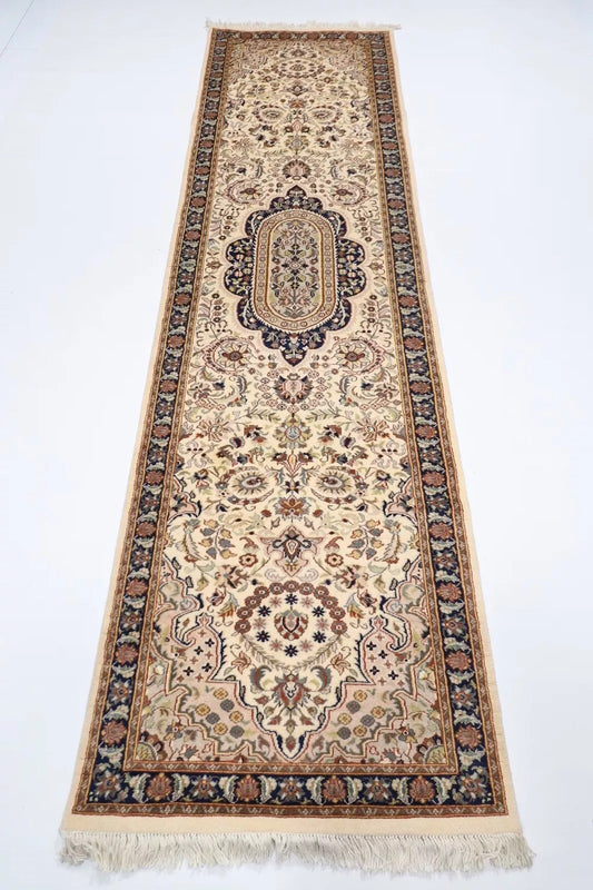 79 x 295 cm | Beige Afghan Tribal Hand Knotted Wool Runner