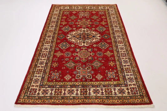 150 x 224 cm | Kazak Afghan Tribal Hand Knotted Veg Dye Wool Carpet
