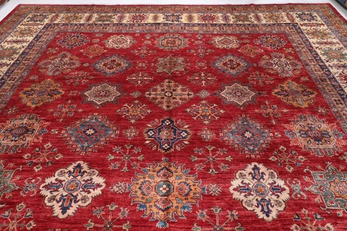 382 x 513 cm | Beautiful timeless red Afghan Kazak Handmade carpet