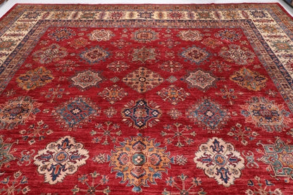 382 x 513 cm | Beautiful timeless red Afghan Kazak Handmade carpet