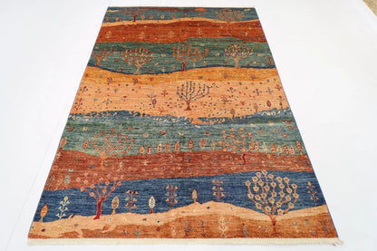 168 x 230 cm | Landscape Afghan Tribal Hand Knotted Veg Dye Wool Carpet