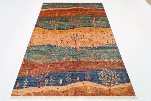 168 x 230 cm | Landscape Afghan Tribal Hand Knotted Veg Dye Wool Carpet