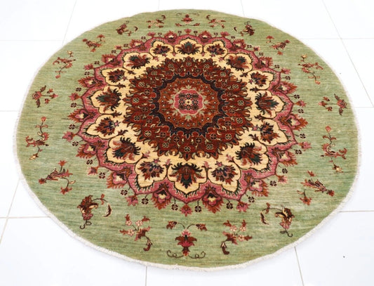 179 x 177 cm | Kazak Afghan Tribal Hand Knotted Wool Round Carpet