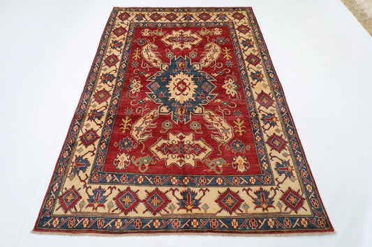 175 x 241 cm | Kazak Afghan Tribal Hand Knotted Veg Dye Wool Carpet