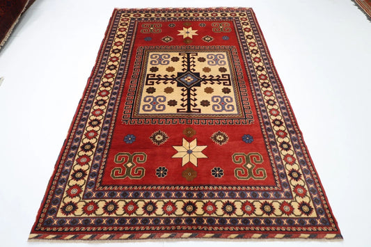 174 x 255 cm | Kazak Red Afghan Tribal Hand Knotted Wool Carpet