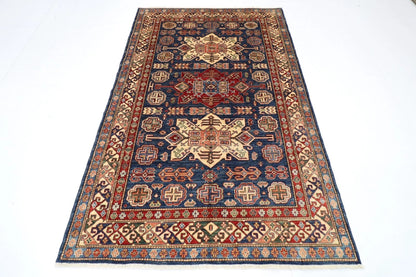 149 x 230 cm | Kazak Afghan Tribal Hand Knotted Veg Dye Wool Carpet