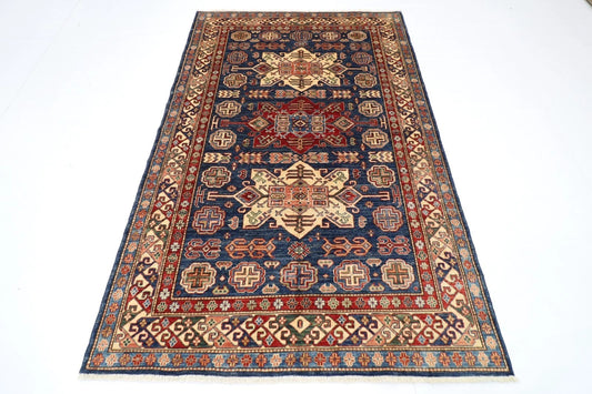 149 x 230 cm | Kazak Afghan Tribal Hand Knotted Veg Dye Wool Carpet
