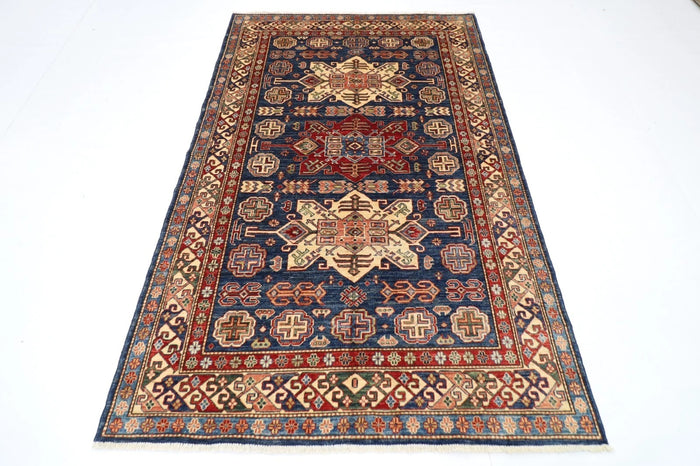 149 x 230 cm | Kazak Afghan Tribal Hand Knotted Veg Dye Wool Carpet