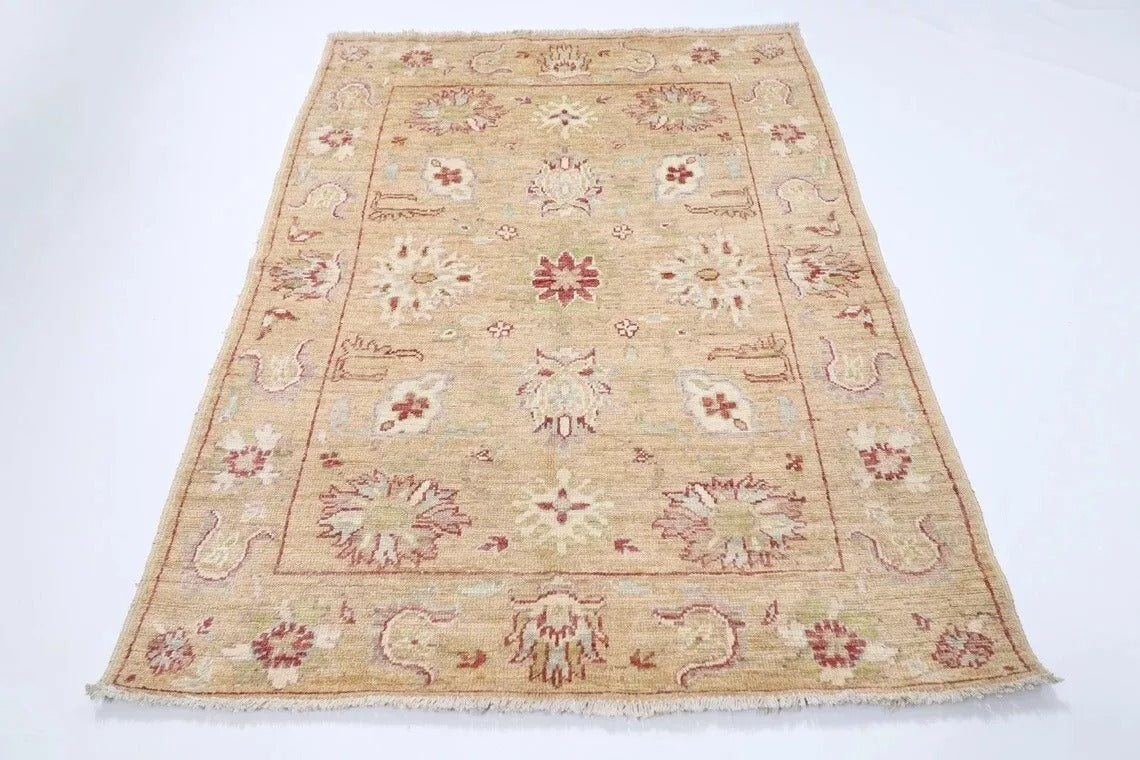 141 x 185 cm | Oushak Afghan Tribal Hand Knotted Veg Dye Wool Carpet