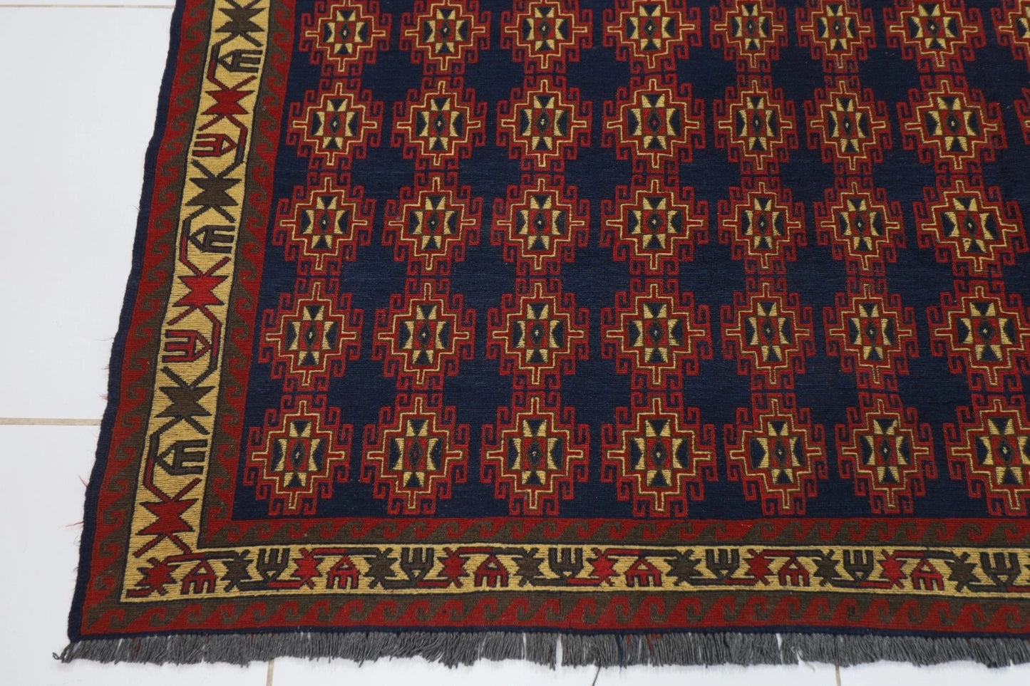 222 x 244 cm | Sumak Flat Weave Afghan Tribal Hand Knotted Veg Dye Wool Carpet