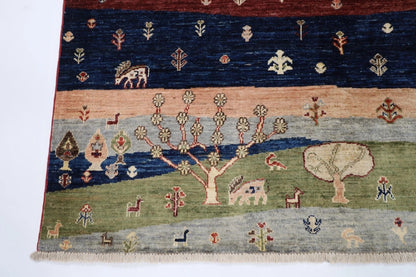 155 x 201 cm | Landscape Afghan Tribal Hand Knotted Veg Dye Wool Carpet